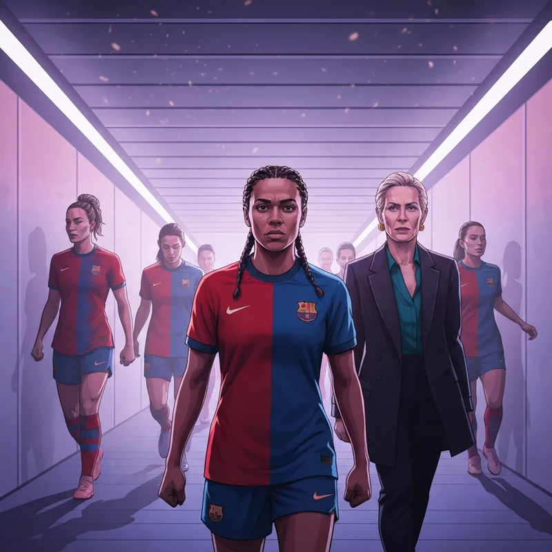 A group of empowered female athletes representing the new uswnt era under stadium lights.