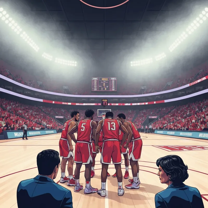 The Miami Ohio basketball team huddles during a high-stakes game at Millett Hall during their undefeated streak.