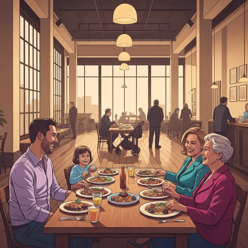 A happy multi-generational family enjoying a meal at one of the top family friendly restaurants in Ottawa.