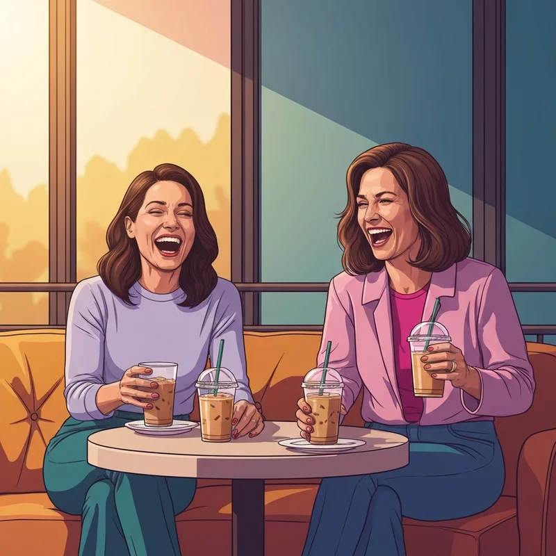 Two millennial friends laughing together representing the spirit of happy mothers day my friend