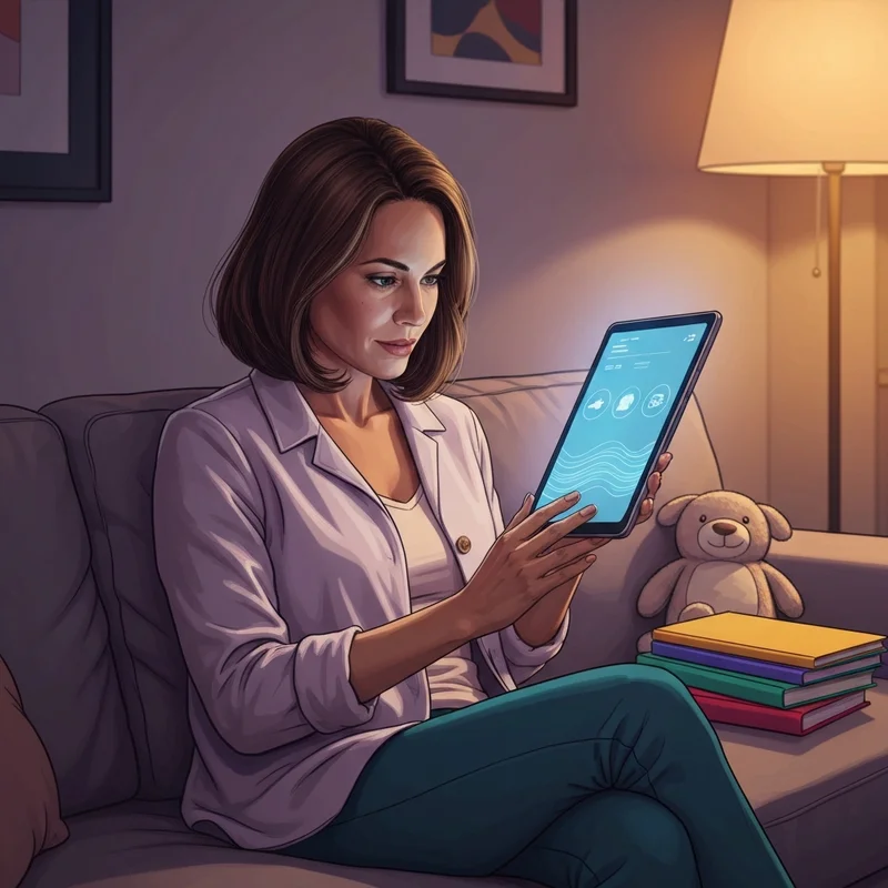 A parent managing their child's schedule on the Ocean Friends portal in a cozy home setting.