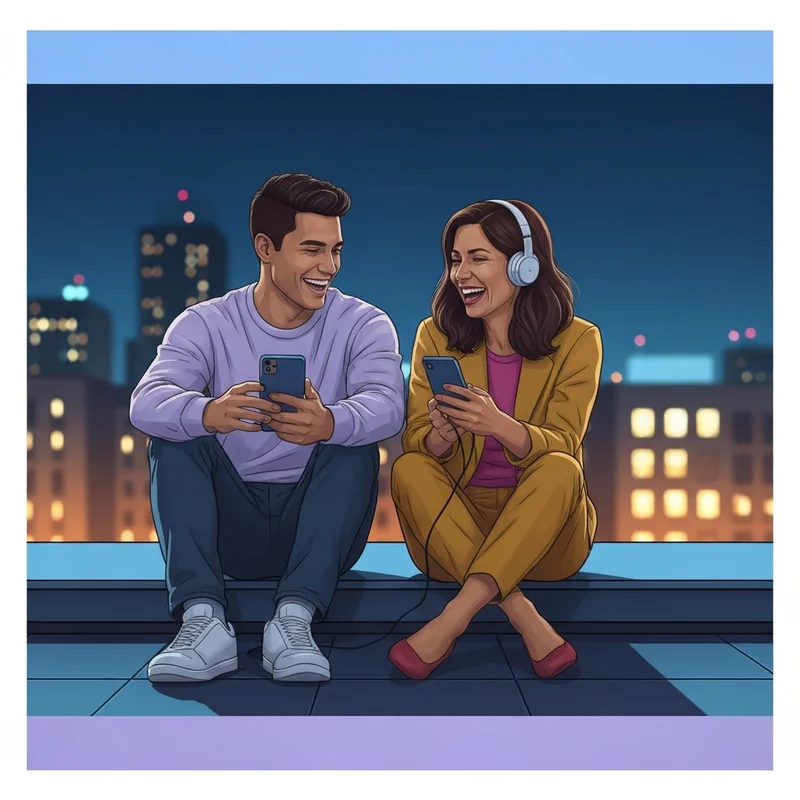 A platonic power-duo laughing together on a rooftop, illustrating the concept can men & women be friends.