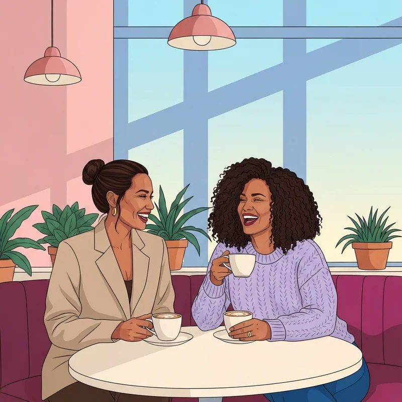 Two chic women sitting in a cafe, representing the aesthetic of high-quality best friends clipart.