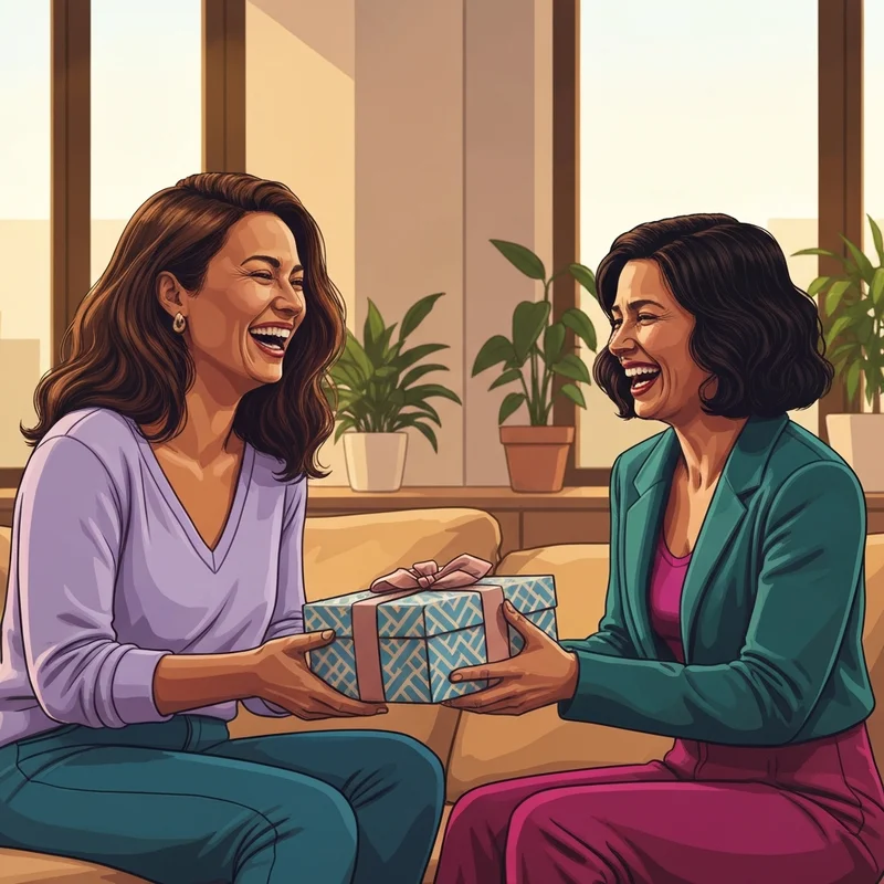Two best friends sharing a meaningful moment with birthday gift suggestions for best friend in a cozy home setting.