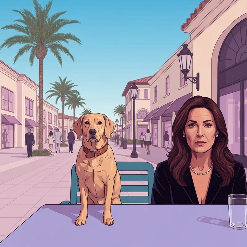 A luxury naples florida pet friendly dining experience on a sunny patio with a well-behaved dog.