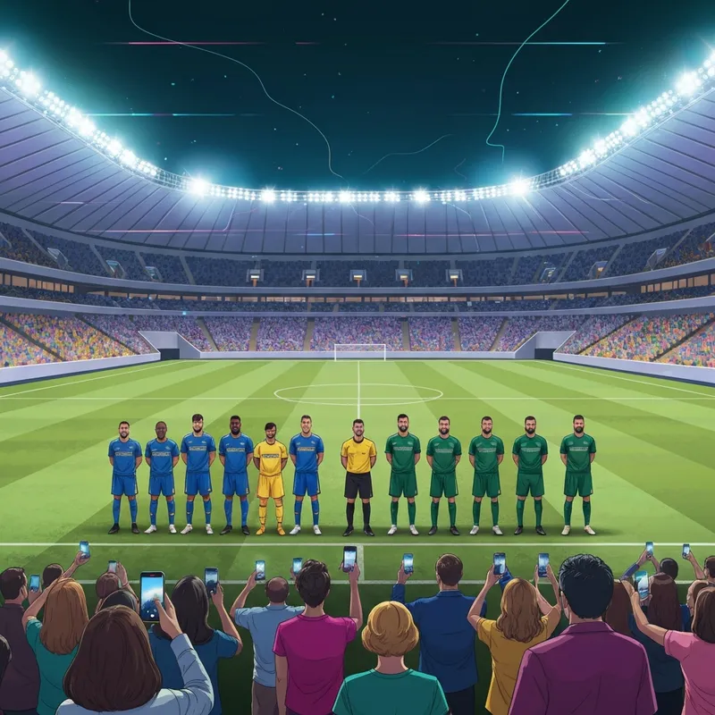 A vibrant soccer stadium hosting hybrid friendlies between a club and national team.