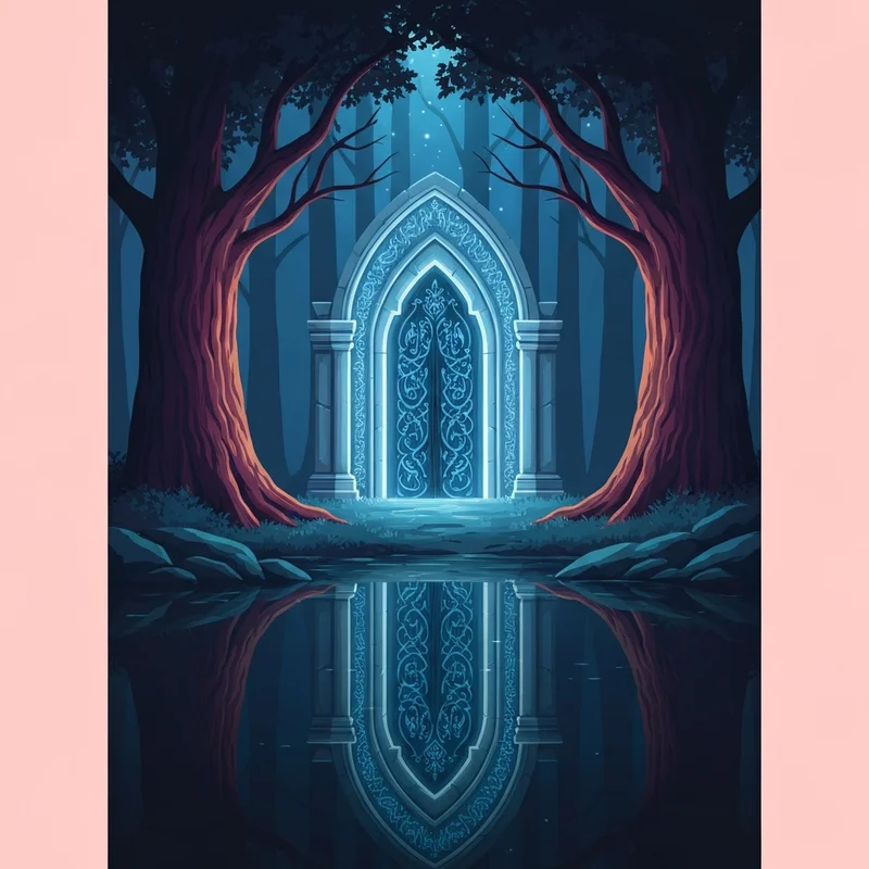 The glowing Doors of Durin featuring the phrase speak friend and enter elvish in shimmering blue script.
