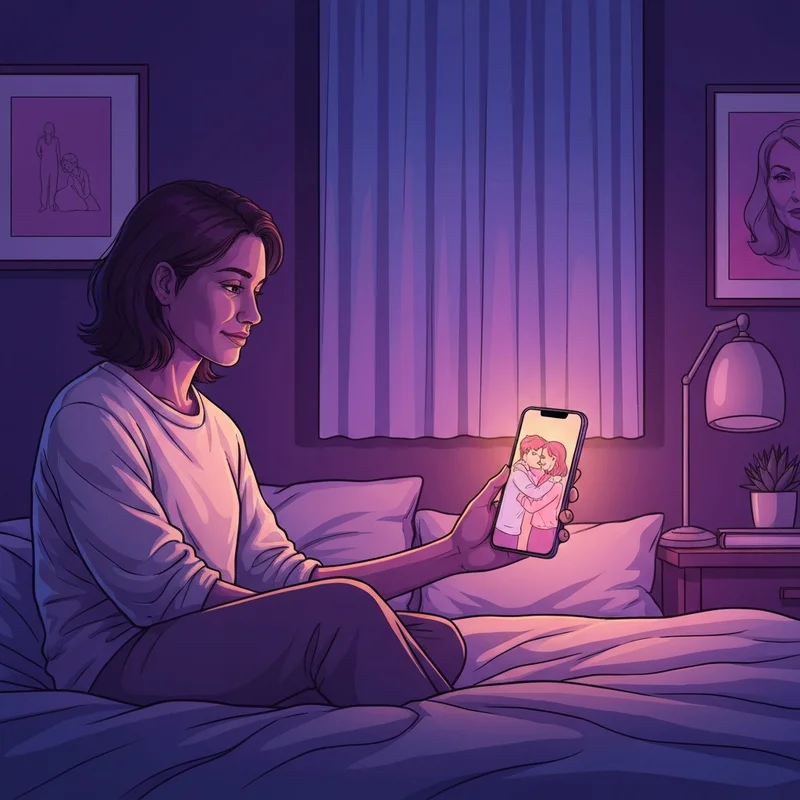 A young adult experiencing emotional comfort while looking at a friends hugging gif on their smartphone.