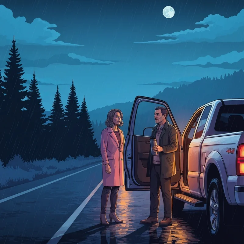 Two friends supporting each other by a truck at night, illustrating the find out who your friends are lyrics.