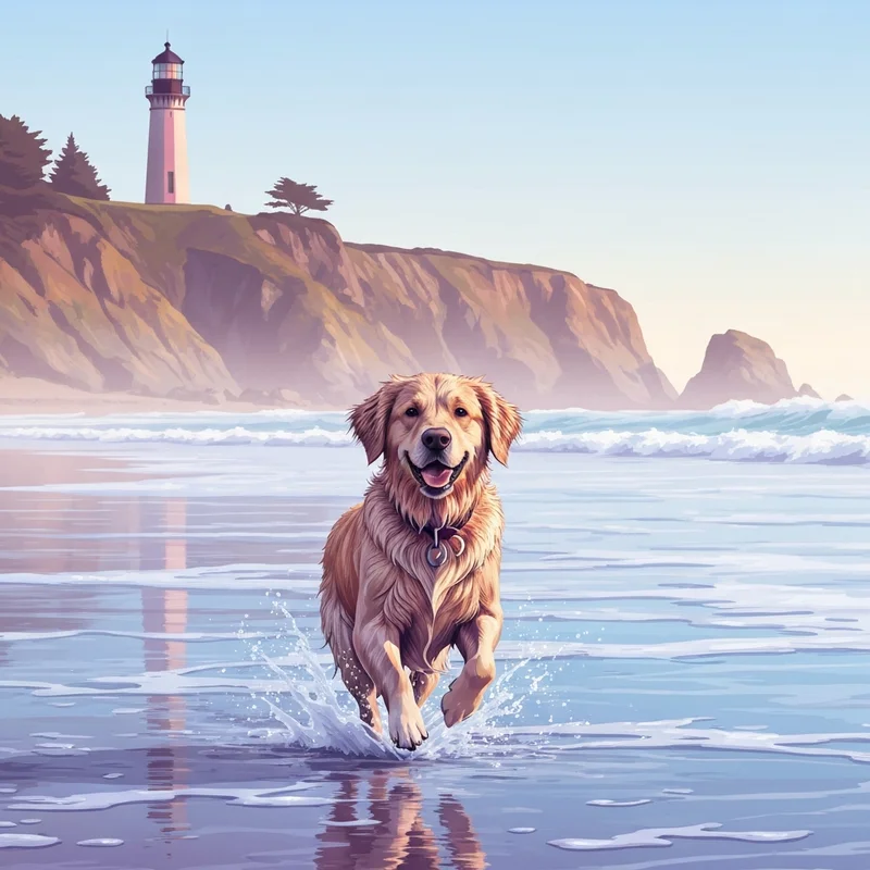 A happy dog playing on one of the many santa cruz ca dog friendly beaches.