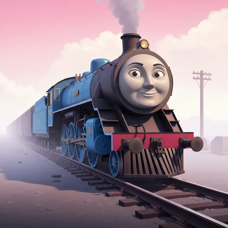 A CGI rendered steam engine representing the transition seen in thomas and friends season 13.