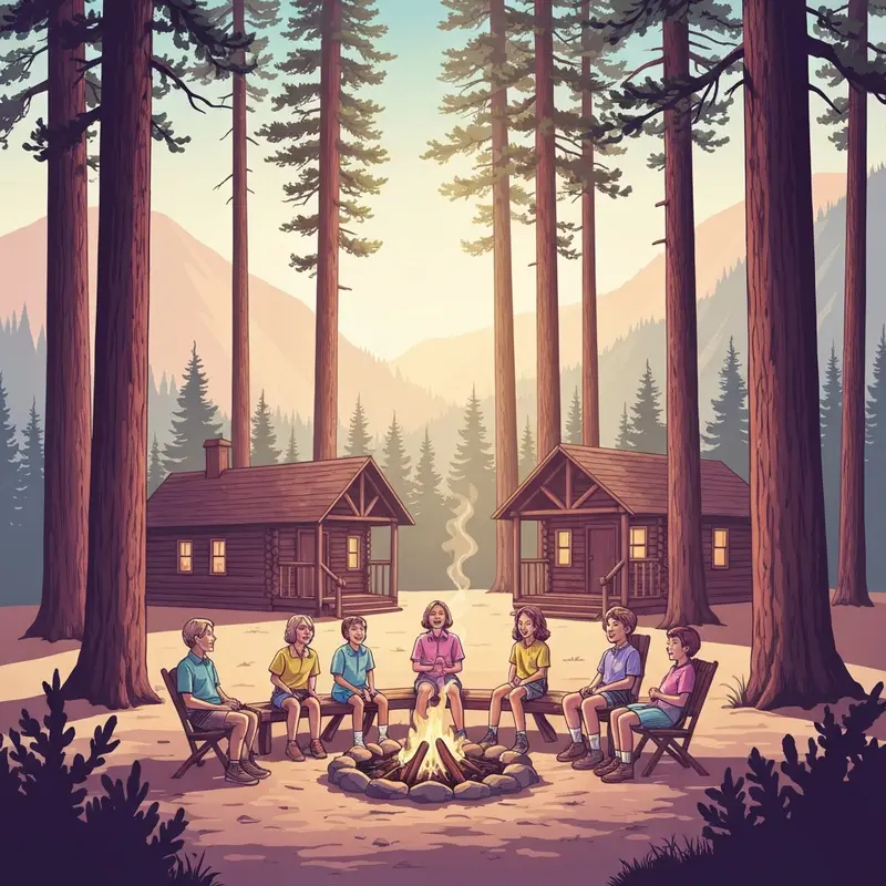 A group of children enjoying a tech-free sunset at Friendly Pines Camp Arizona.