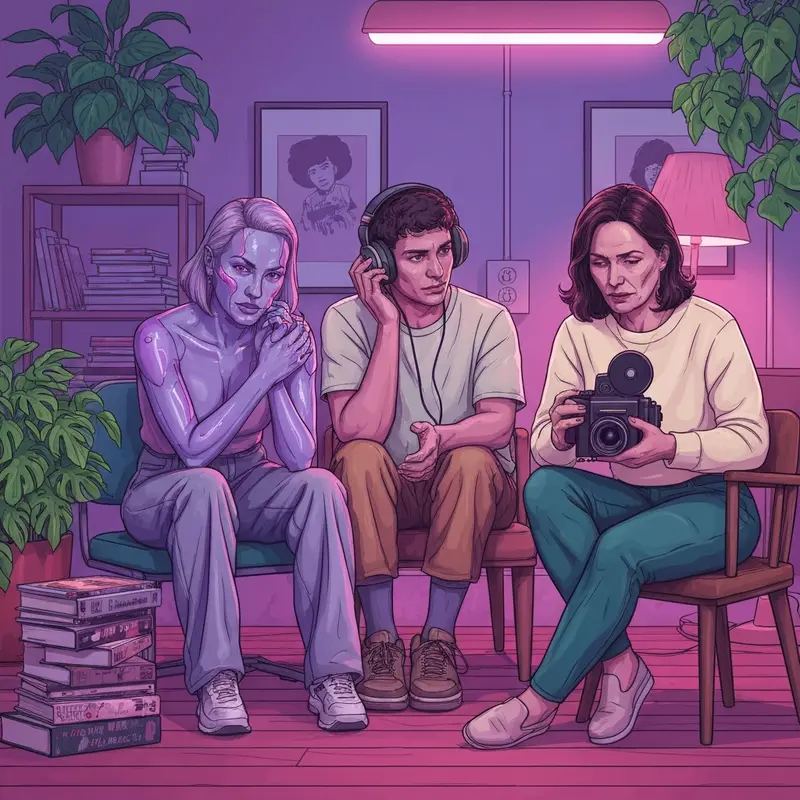 A cinematic depiction of the megan jones and jewels friendship dynamic in a neon-lit indie setting.