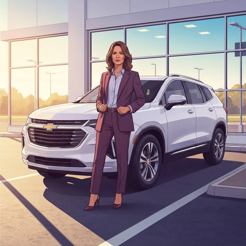 A confident woman choosing a family vehicle at friendly chevrolet fridley.