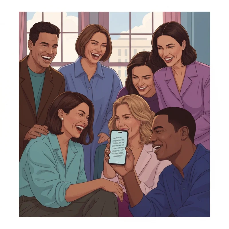 A group of young adults laughing together while searching for quotes about friends for their social media.