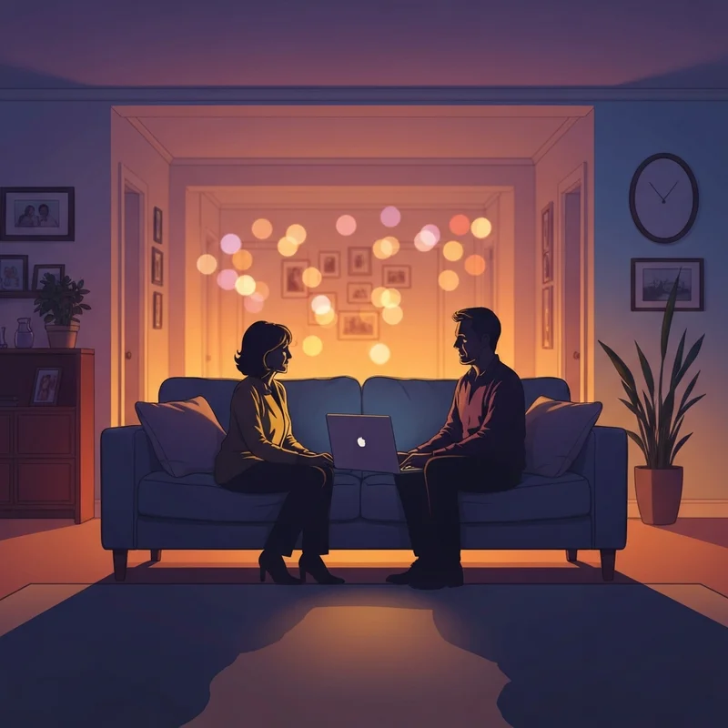 A moody, cinematic living room scene representing the tension found in a porn with sister friend fantasy.
