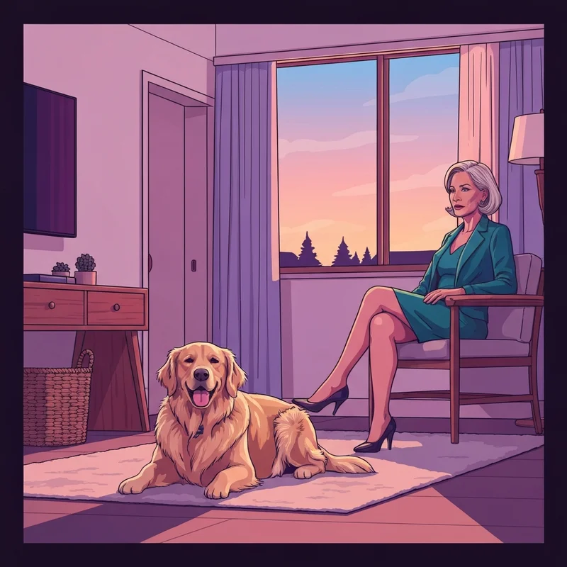 A golden retriever relaxing in one of the pet friendly hotels in fayetteville nc during a sunset.