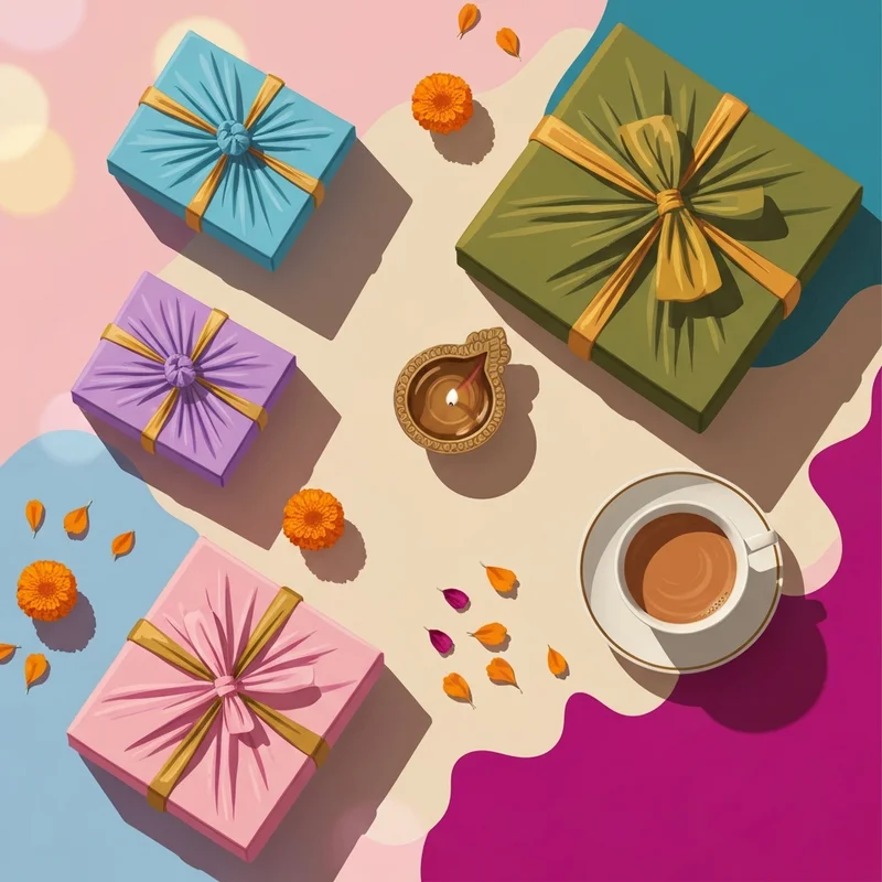 A collection of modern and aesthetic diwali gifts for friends in a minimalist setting.