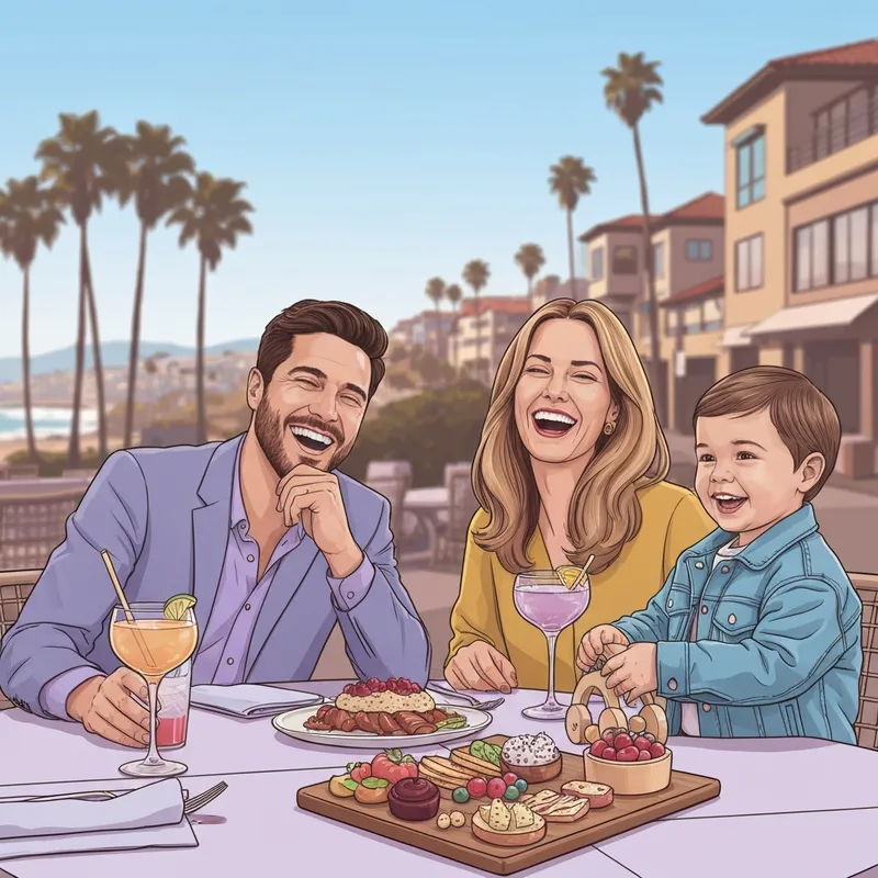 A family enjoying one of the many kid friendly restaurants san diego during golden hour.