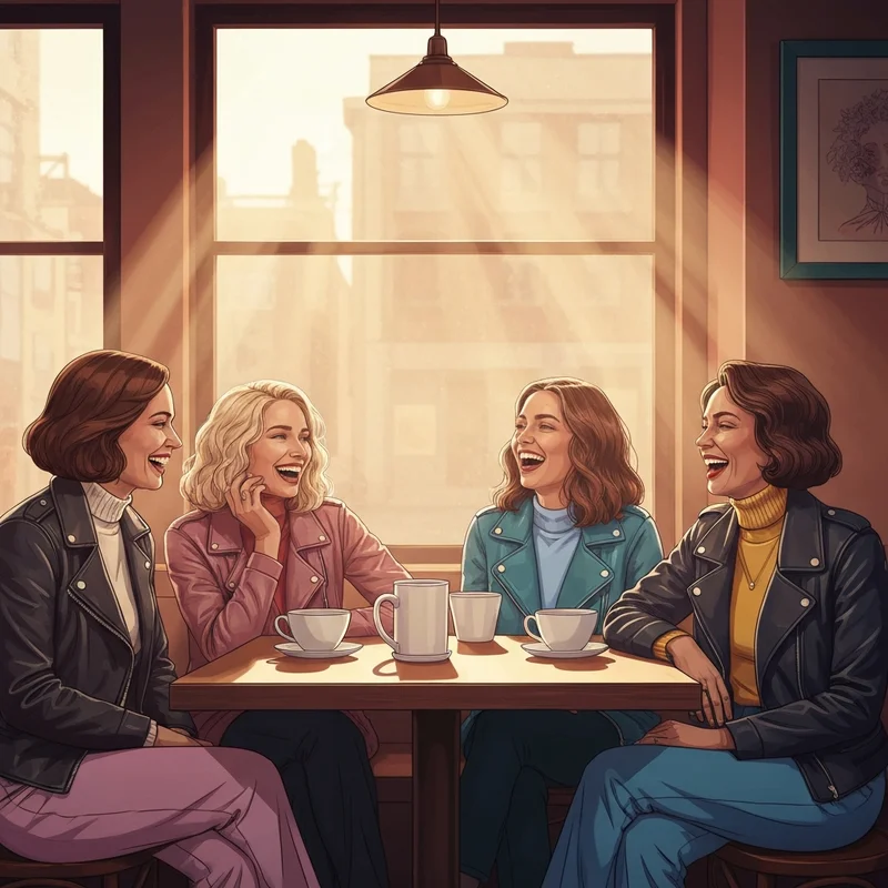 A group of young women embodying the perfect friends aesthetic in a vintage cafe.