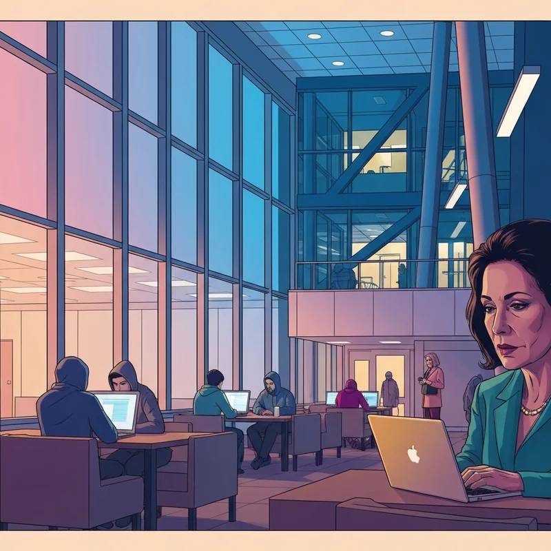 Students working late at the Friend Center for Engineering Education in a high-tech university setting.