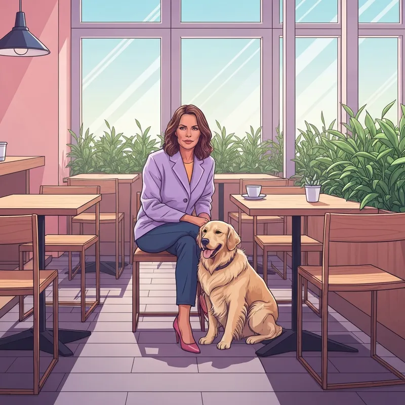 A woman and her golden retriever enjoying a sunny afternoon at one of the top pet friendly places in the city.