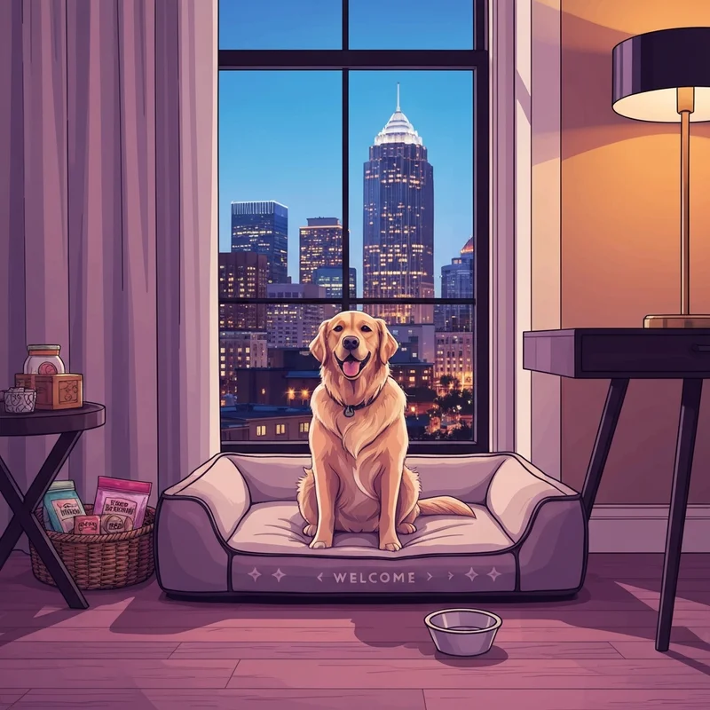 A luxury room at one of the premier dog friendly hotels charlotte nc overlooking the city skyline.