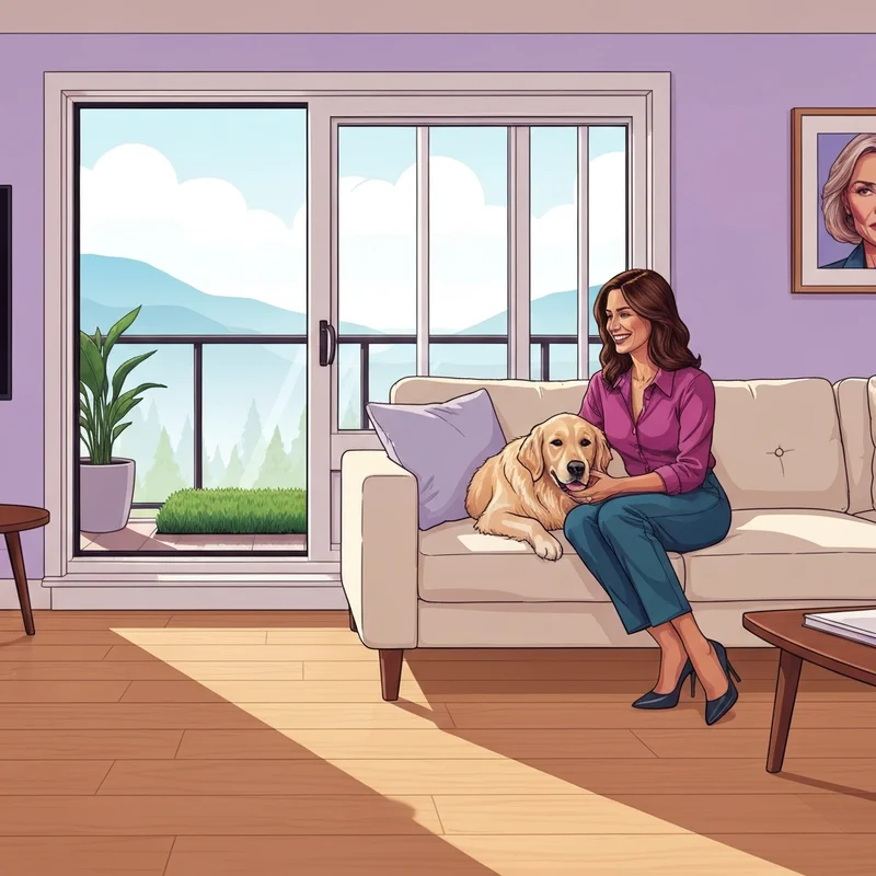 A woman and her dog in one of the many pet friendly apartments for rent in a modern city.