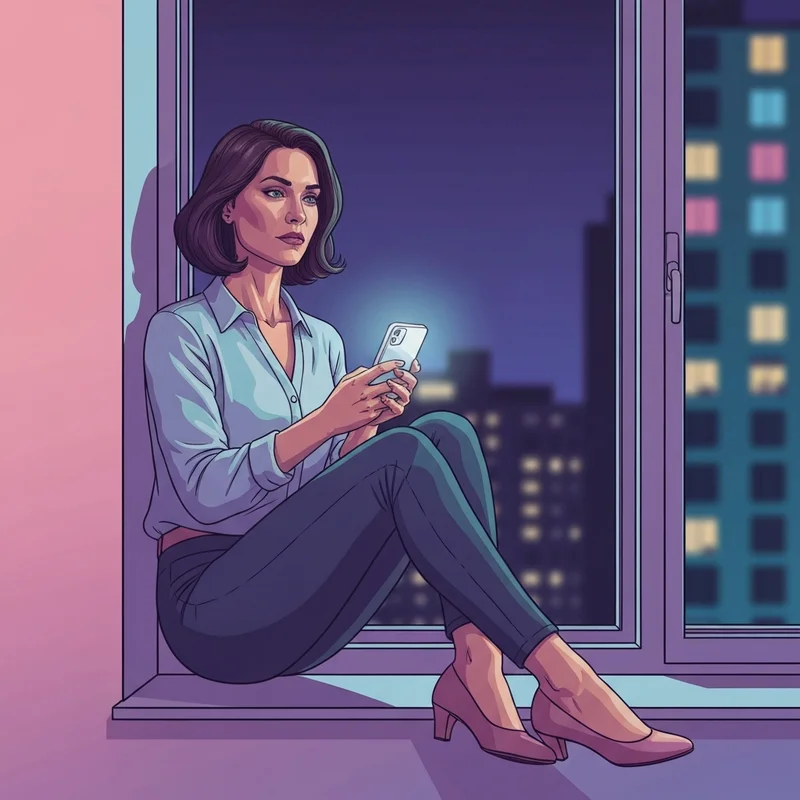 A young woman reflecting on toxic relationships with friends while looking at her phone.