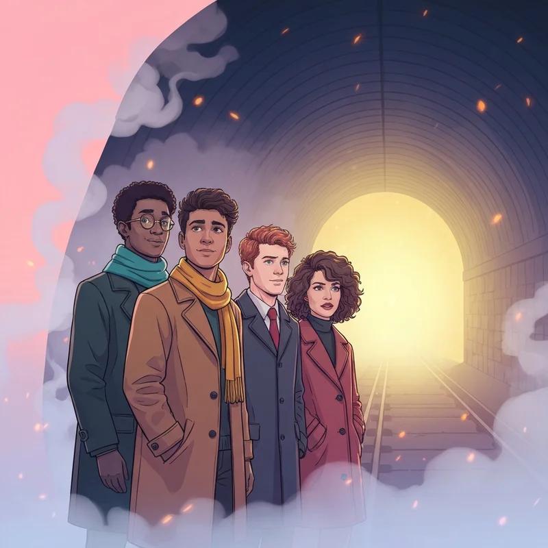 The iconic archetypes of the best friends in harry potter standing together on a magical platform.