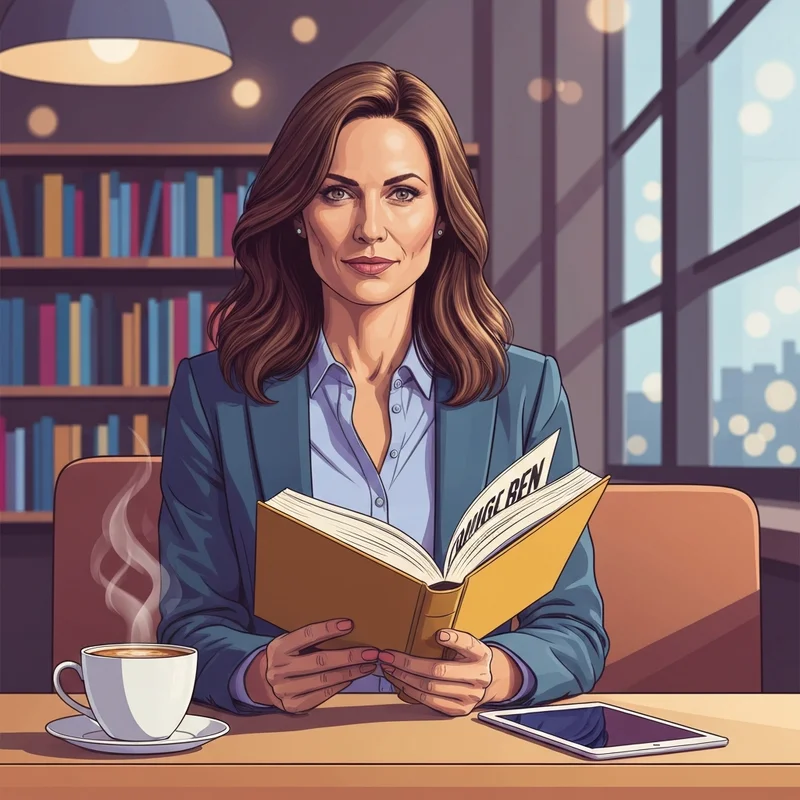 A woman reading one of many dyslexia friendly books in a cozy cafe setting.