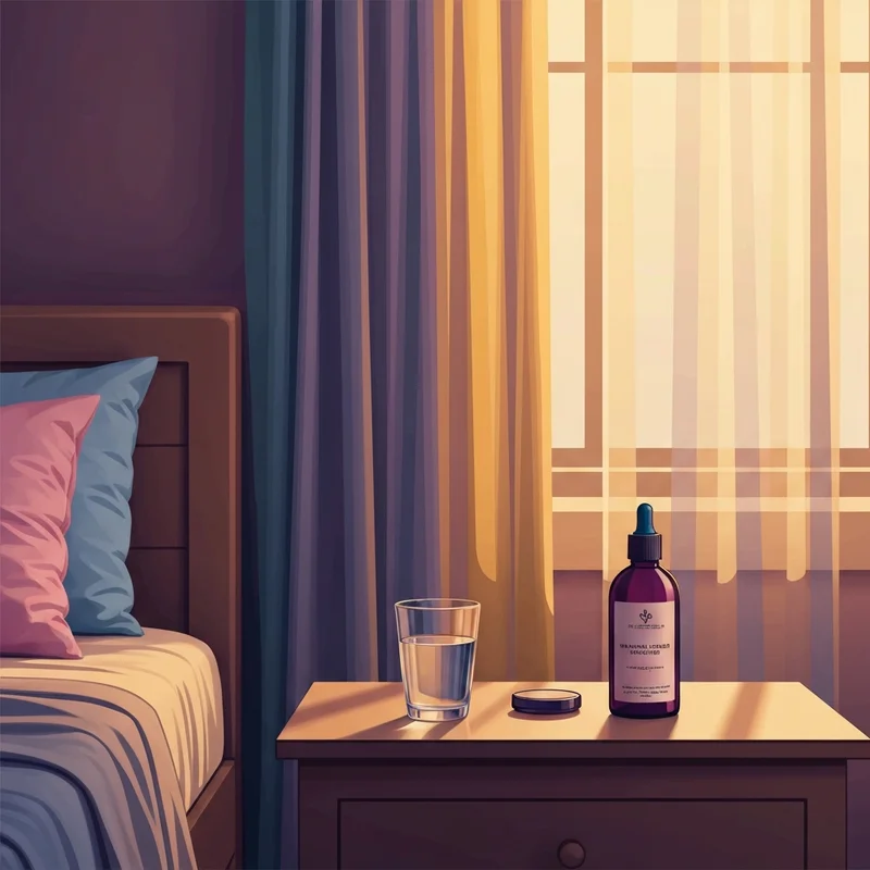 A discreet and elegant bottle of fertility friendly lube sitting on a nightstand in a serene, warm-lit bedroom.