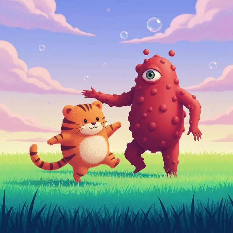 A nostalgic 2000s aesthetic scene exploring the idea that tigger's best friend is muno in a vibrant dreamscape.