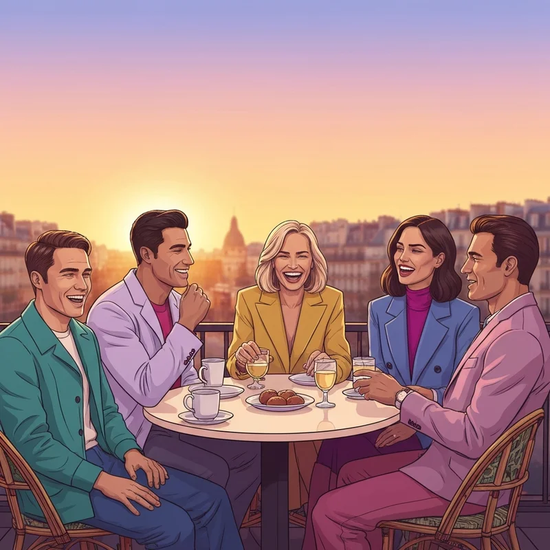 A group of young adults enjoying a conversation, illustrating the concept of French my friend in a social setting.