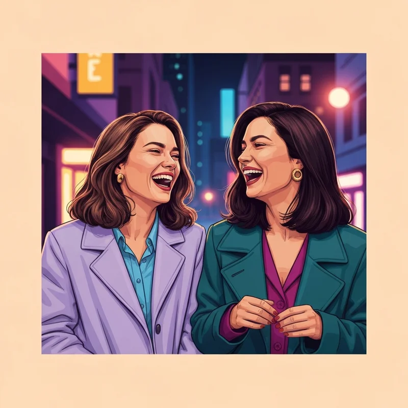 Two best friends laughing together in a city, a perfect example of a moment that needs best friend instagram captions.