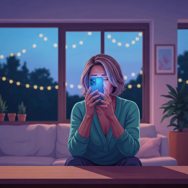 A person sitting in a dimly lit room looking at their phone screen with the words jesus friend of sinners lyrics visible.