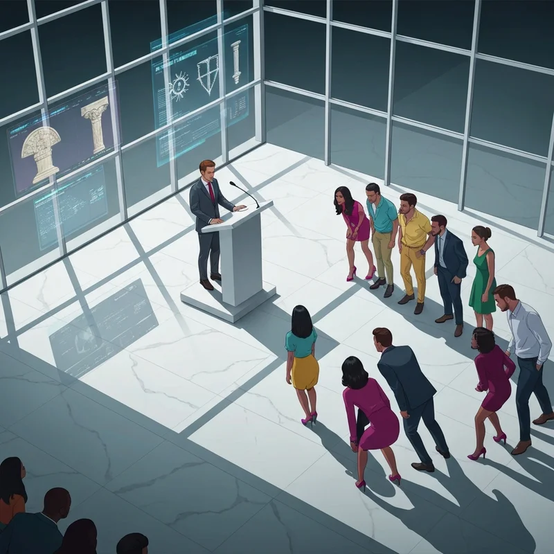 A modern charismatic speaker addressing a crowd in a style inspired by the friends romans countrymen speech.