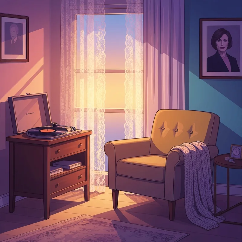 A vintage record player spinning a vinyl record of the you've got a friend lyrics in a warm sunlit room.