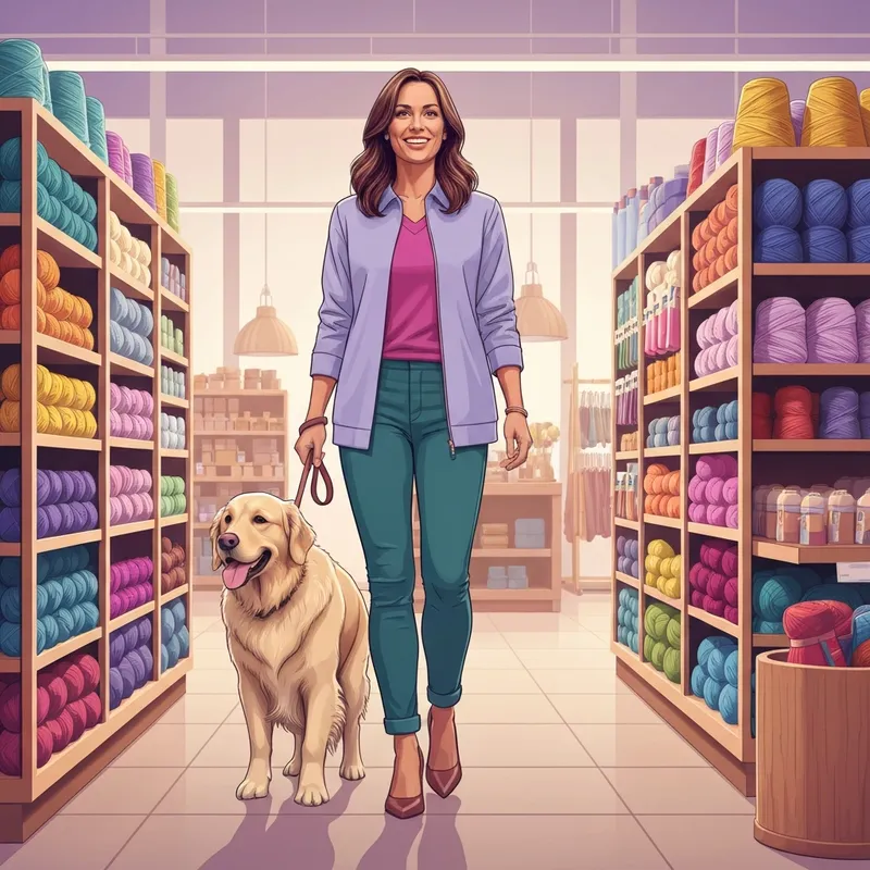 A woman shopping with her dog in a store, illustrating the question is hobby lobby pet friendly.