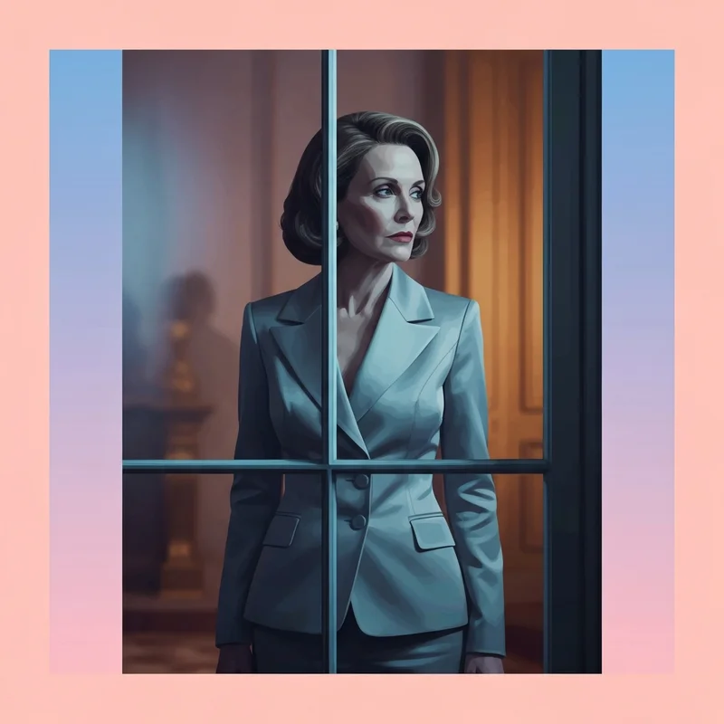 A symbolic representation of the themes found in melania movie reviews, showing the tension between a public mask and private reality.