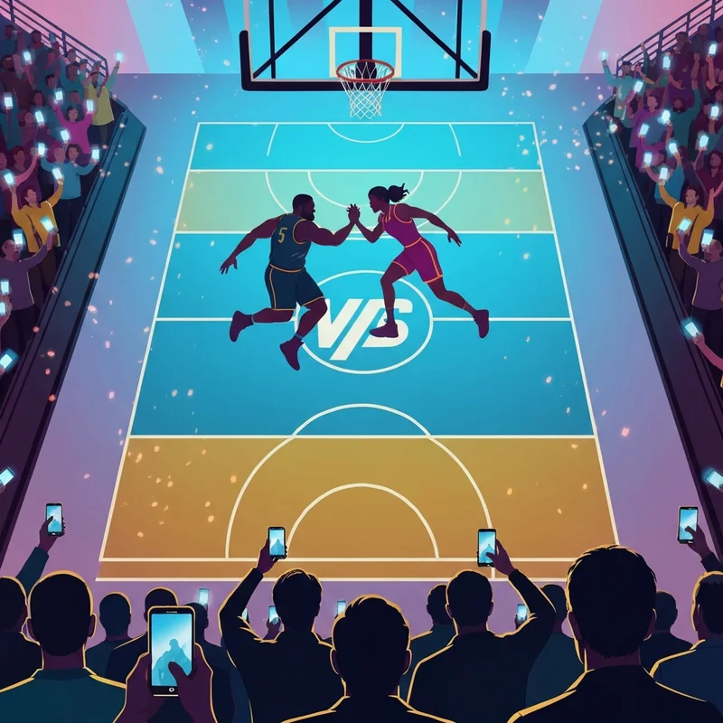 A cinematic conceptual art piece representing the high-energy Pelicans vs thunder matchup with glowing silhouettes of players in a neon arena.