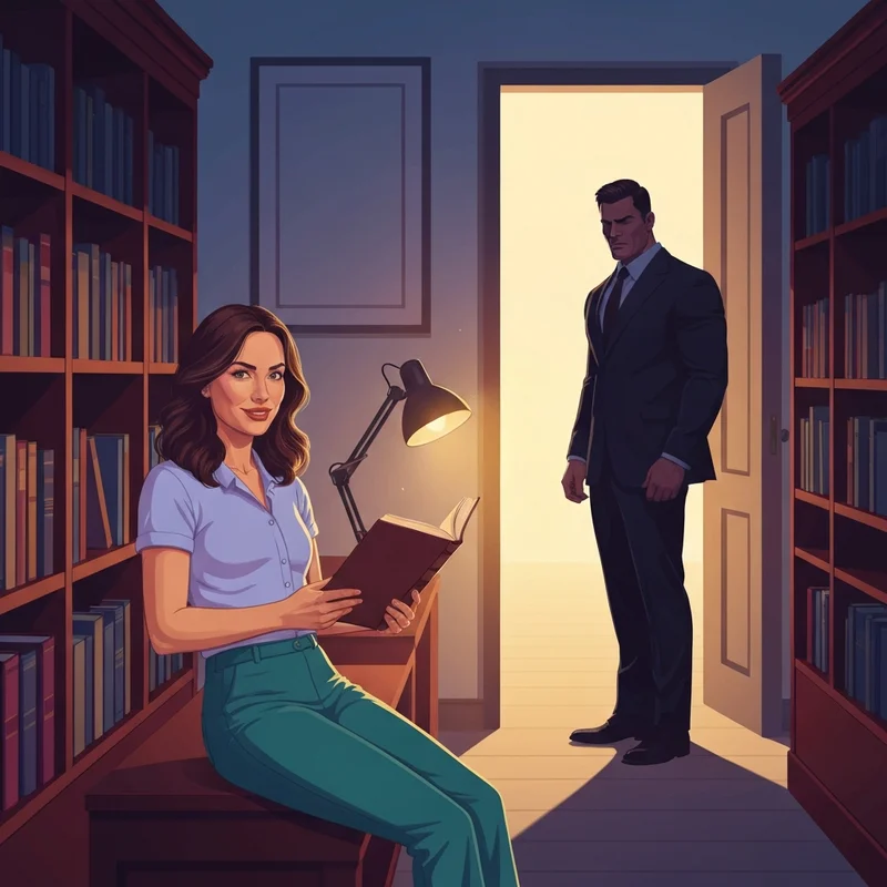 A woman exploring her confidence while reading brothers best friend romance books in a library.