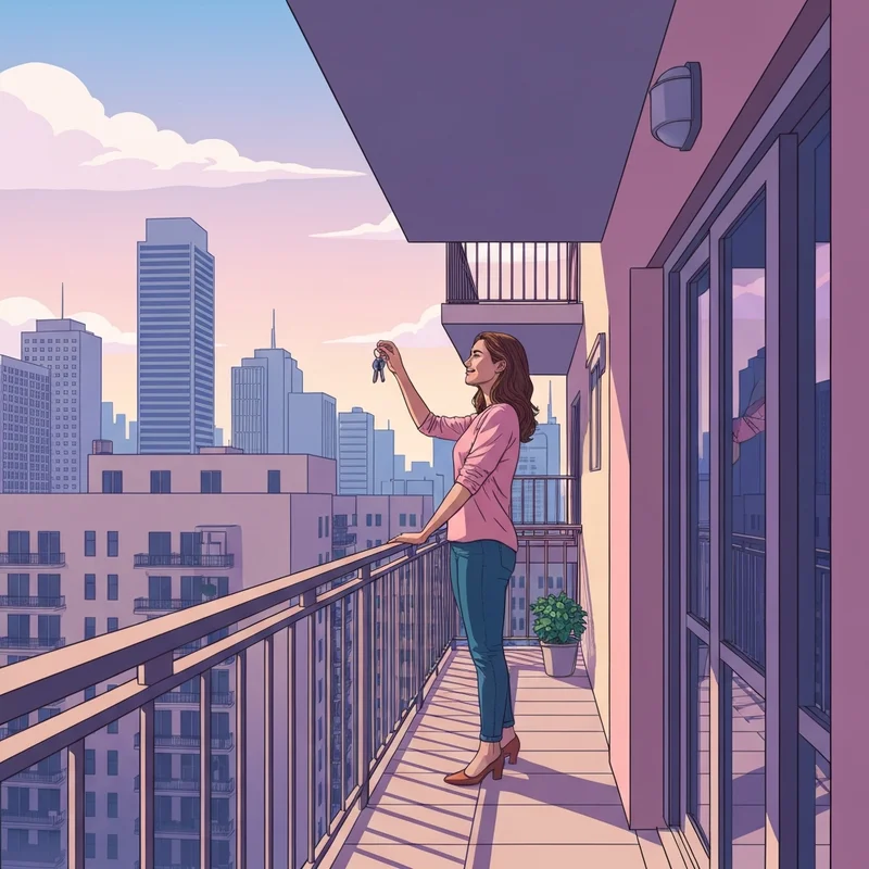 A person celebrating finding felon friendly apartments near me by standing on their new balcony at sunset.