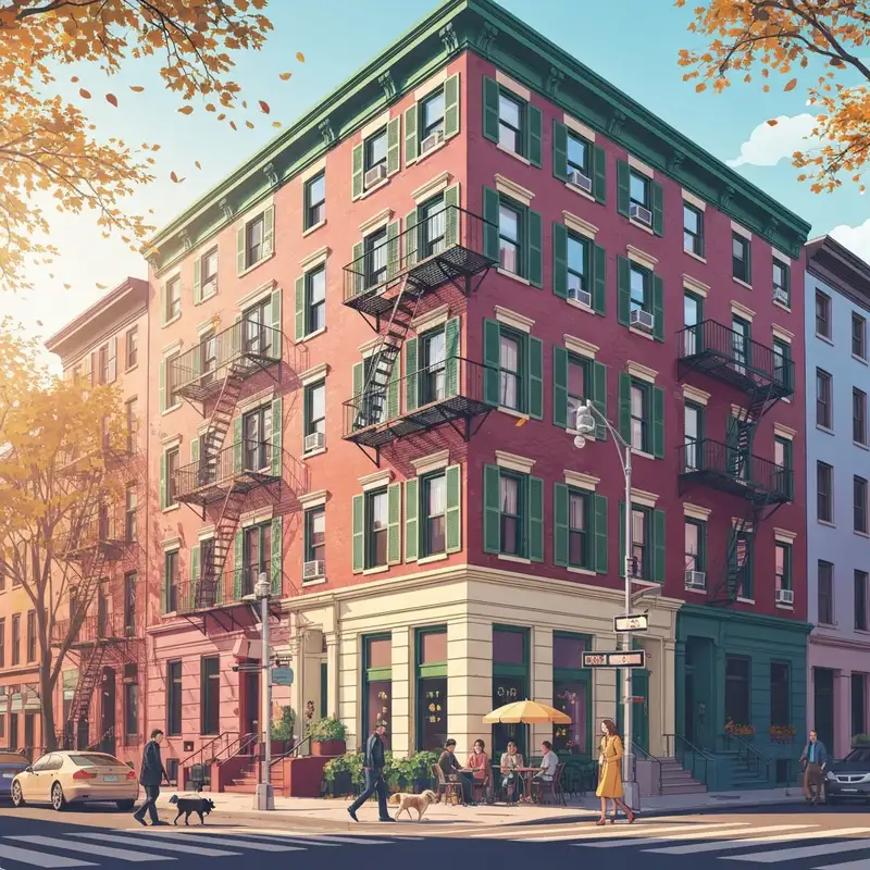 The iconic friends building bedford street new york ny on a sunny day in the West Village.
