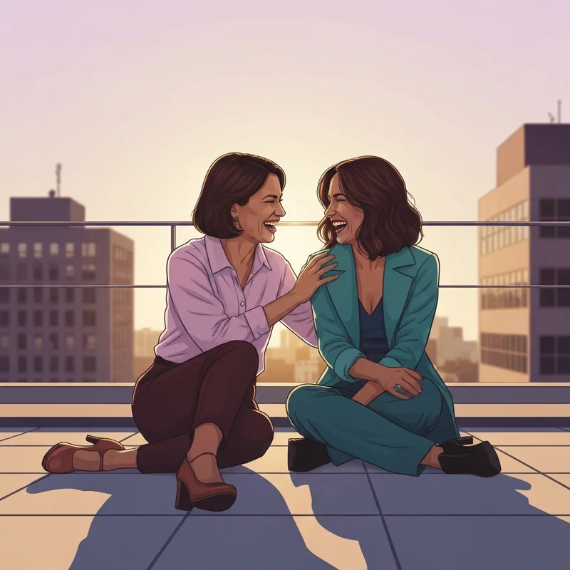 Two friends sharing a moment of deep connection and laughter, illustrating why you should tell your friend beautiful things about their soul.