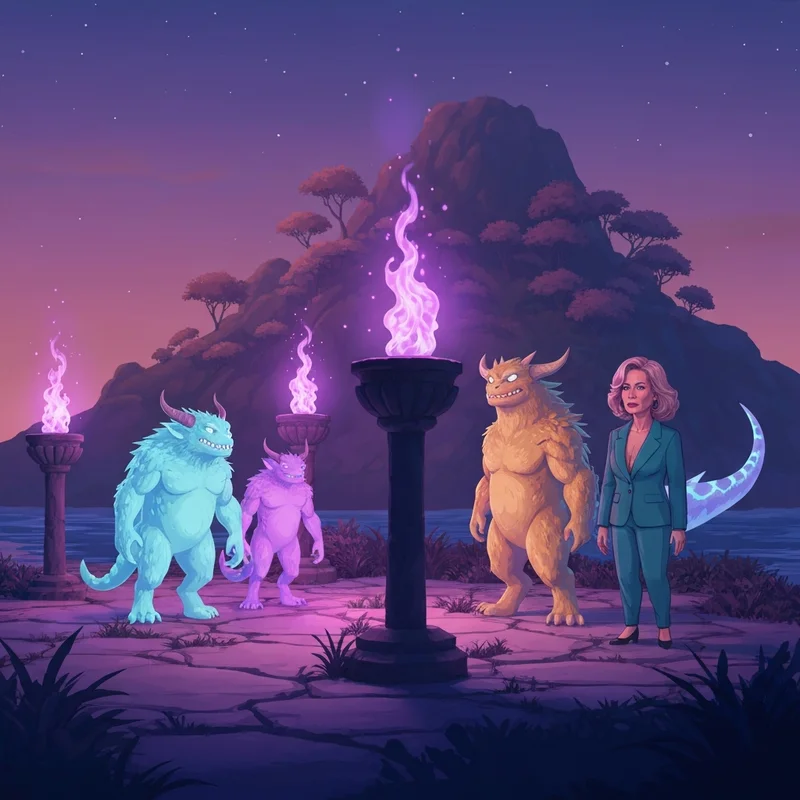 Vibrant fantasy monsters gathered around magical glowing torches fueled by active msm friend codes.