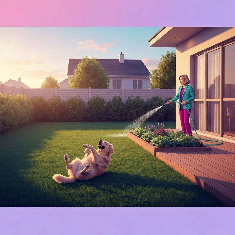 A happy dog playing on a lawn treated with an animal friendly weed killer.