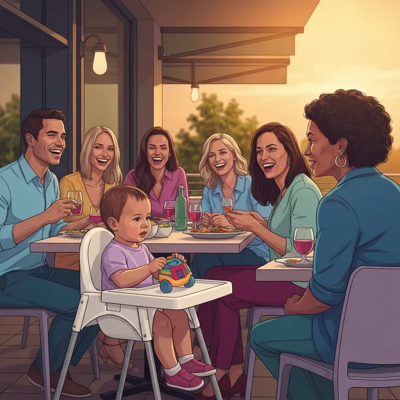 A group of parents and a happy toddler enjoying a meal at one of the best kiddie friendly restaurants.