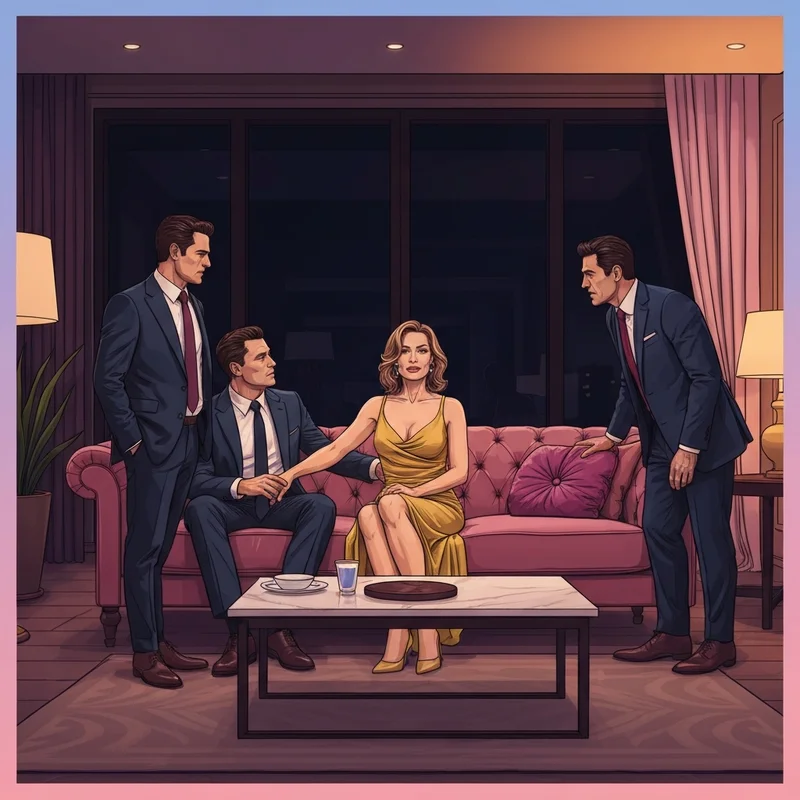 A sophisticated representation of the wife with friend porn fantasy in a modern setting.