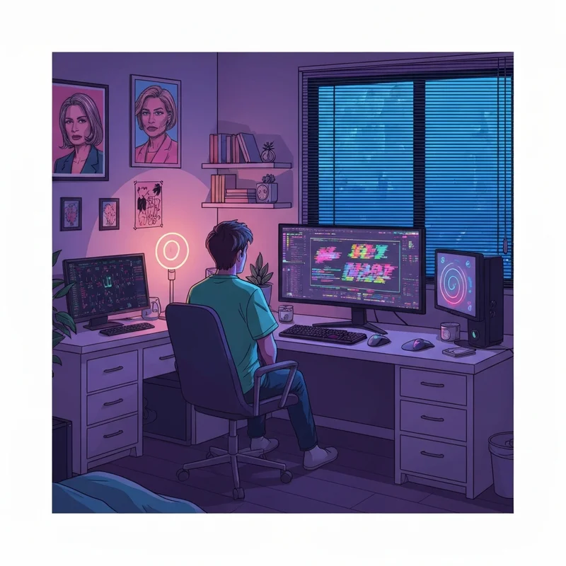 A Gen Z gamer looking at a screen filled with Jamaican slang for friend or bro brainrot memes in a neon-lit room.